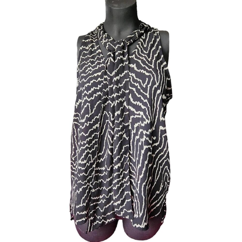 Philosophy black & white zebra print blouse with tie front detail, size M #zebra